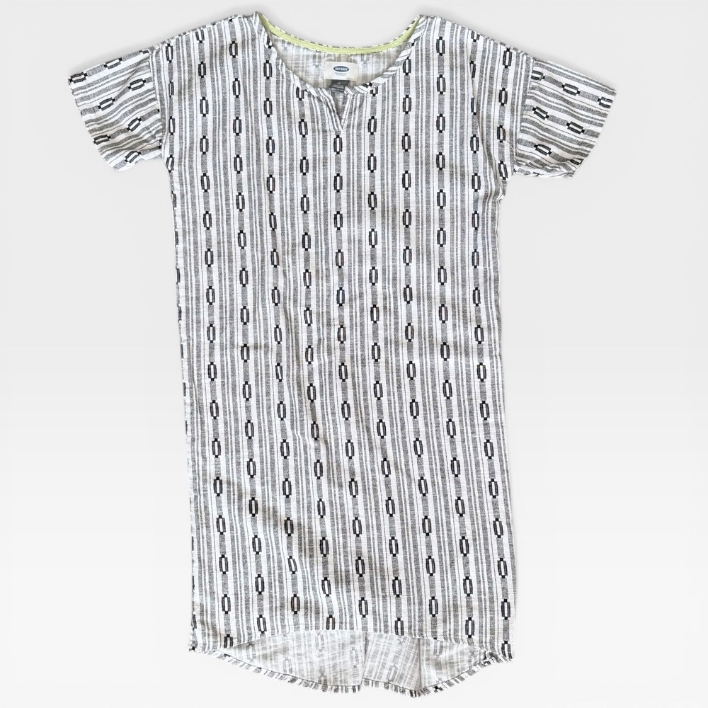 Old Navy Girls Black White Geometric Stripe Shift Dress Size M 8 Short Sleeve